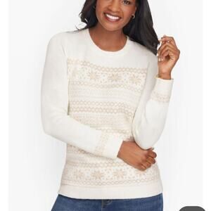Talbots Women’s SHIMMER FAIR ISLE CREWNECK SWEATER Petit Large NWT